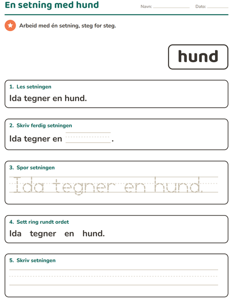 Forhåndsvisning av Høyfrekvente ord-arbeidsark for Barnehage (5-7 år)