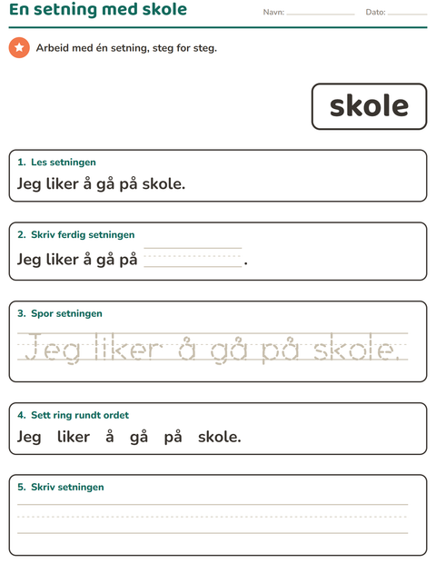 Forhåndsvisning av Høyfrekvente ord-arbeidsark for Barnehage (5-7 år)