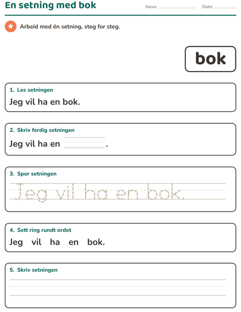 Forhåndsvisning av Høyfrekvente ord-arbeidsark for Barnehage (5-7 år)