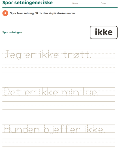 Forhåndsvisning av Høyfrekvente ord-arbeidsark for Barnehage (5-7 år)