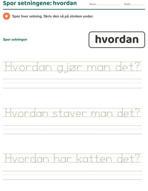 Forhåndsvisning av Høyfrekvente ord-arbeidsark for Barnehage (5-7 år)