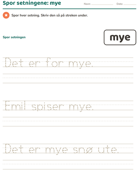 Forhåndsvisning av Høyfrekvente ord-arbeidsark for Barnehage (5-7 år)