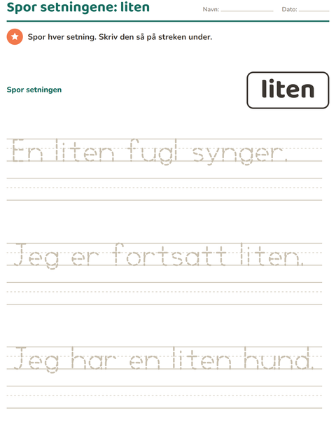 Forhåndsvisning av Høyfrekvente ord-arbeidsark for Barnehage (5-7 år)