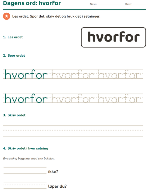 Forhåndsvisning av Høyfrekvente ord-arbeidsark for Barnehage (5-7 år)