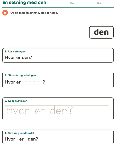 Forhåndsvisning av Høyfrekvente ord-arbeidsark for Barnehage (5-7 år)