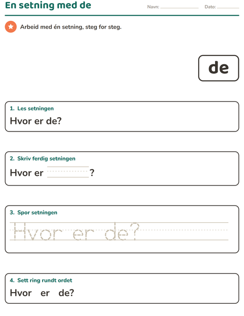 Forhåndsvisning av Høyfrekvente ord-arbeidsark for Barnehage (5-7 år)