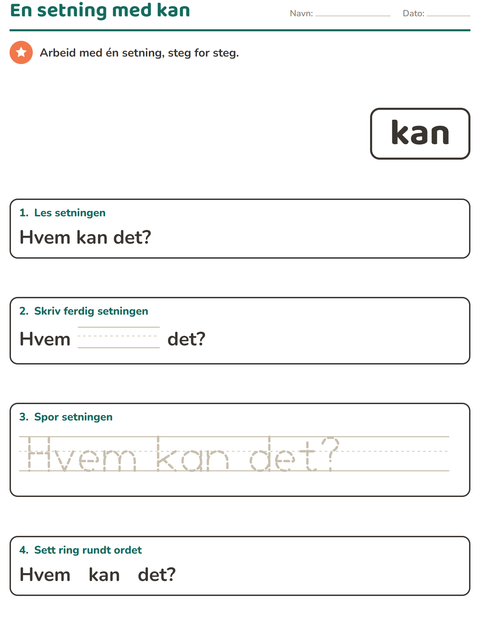 Forhåndsvisning av Høyfrekvente ord-arbeidsark for Barnehage (5-7 år)