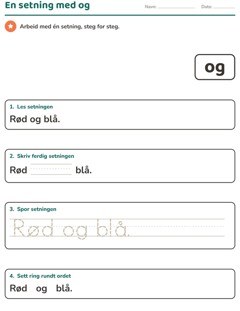 Forhåndsvisning av Høyfrekvente ord-arbeidsark for Barnehage (5-7 år)