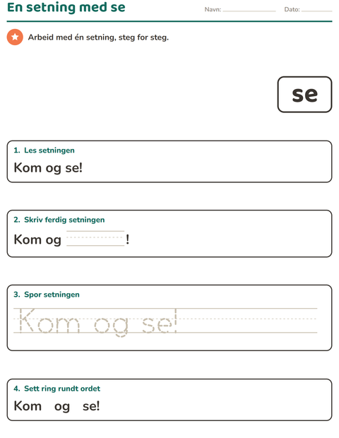 Forhåndsvisning av Høyfrekvente ord-arbeidsark for Barnehage (5-7 år)