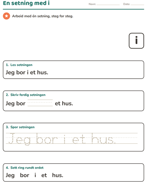 Forhåndsvisning av Høyfrekvente ord-arbeidsark for Barnehage (5-7 år)