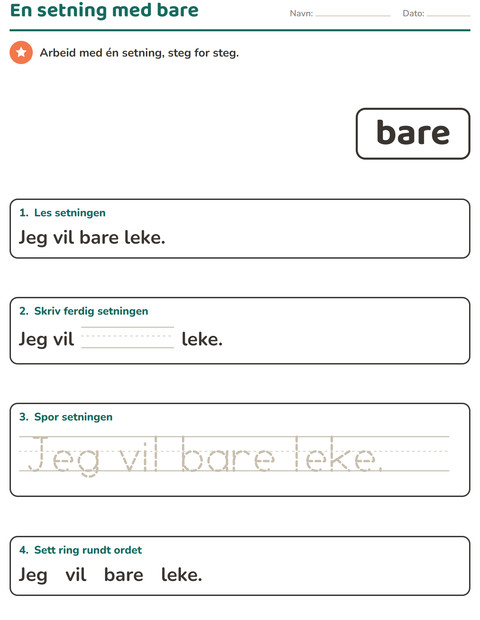 Forhåndsvisning av Høyfrekvente ord-arbeidsark for Barnehage (5-7 år)