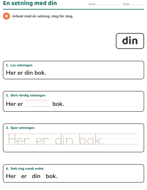 Forhåndsvisning av Høyfrekvente ord-arbeidsark for Barnehage (5-7 år)