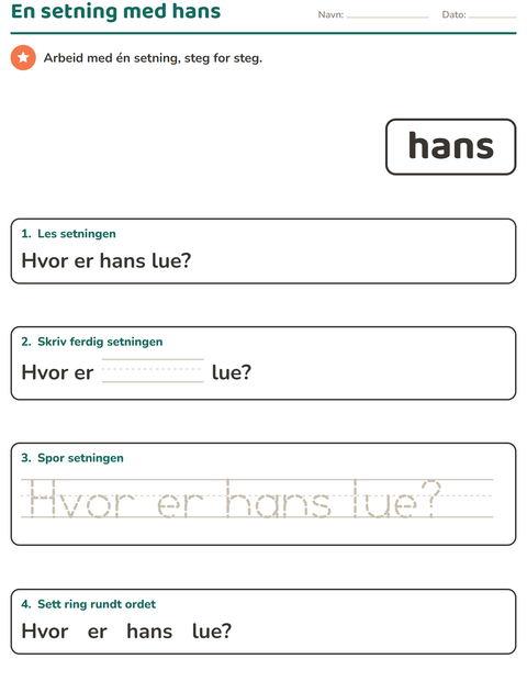 Forhåndsvisning av Høyfrekvente ord-arbeidsark for Barnehage (5-7 år)