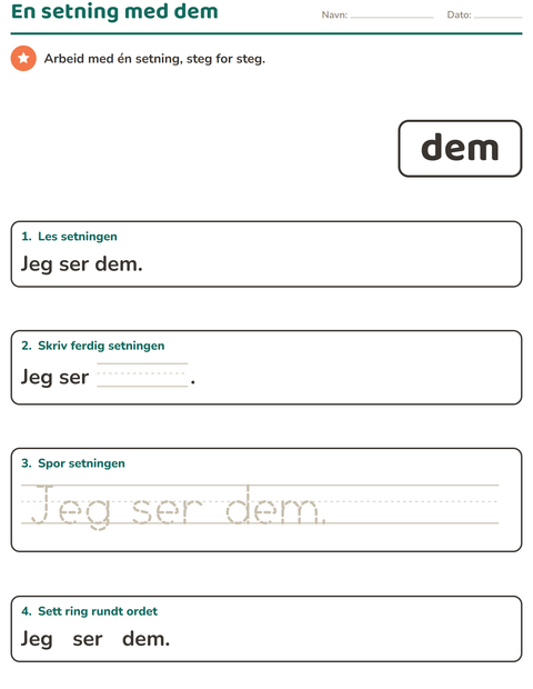 Forhåndsvisning av Høyfrekvente ord-arbeidsark for Barnehage (5-7 år)