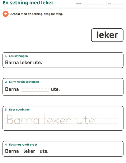 Forhåndsvisning av Høyfrekvente ord-arbeidsark for Barnehage (5-7 år)