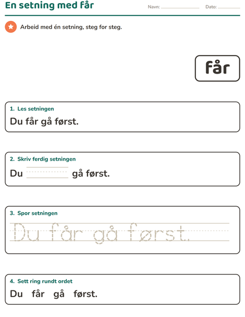 Forhåndsvisning av Høyfrekvente ord-arbeidsark for Barnehage (5-7 år)