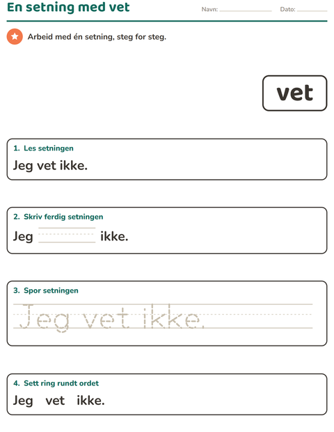 Forhåndsvisning av Høyfrekvente ord-arbeidsark for Barnehage (5-7 år)