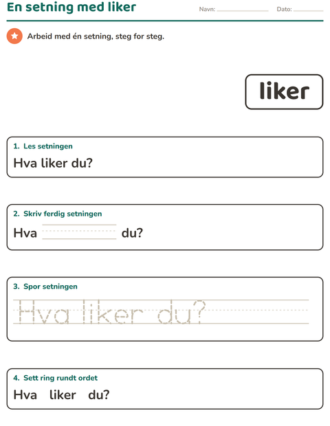 Forhåndsvisning av Høyfrekvente ord-arbeidsark for Barnehage (5-7 år)