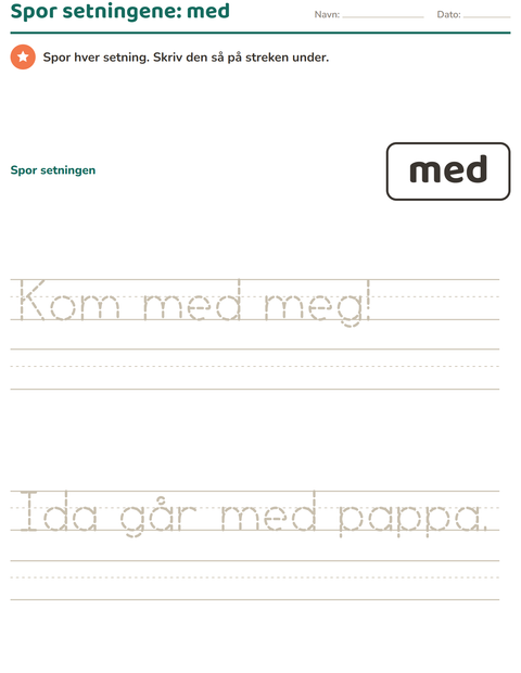 Forhåndsvisning av Høyfrekvente ord-arbeidsark for Barnehage (5-7 år)