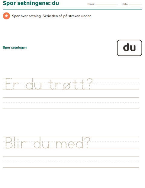 Forhåndsvisning av Høyfrekvente ord-arbeidsark for Barnehage (5-7 år)