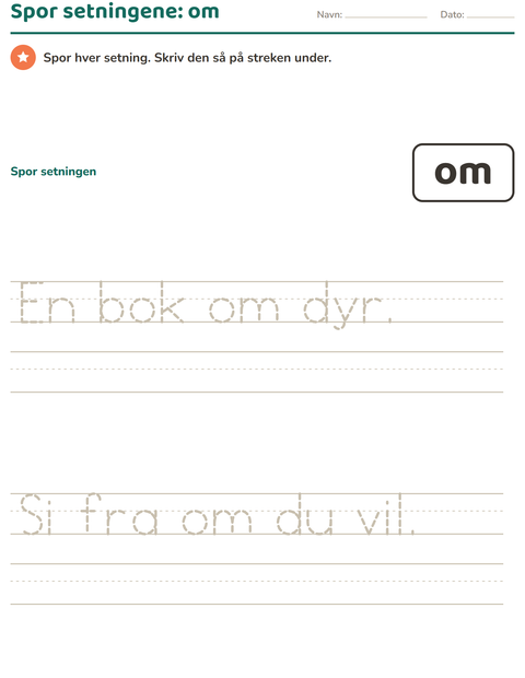 Forhåndsvisning av Høyfrekvente ord-arbeidsark for Barnehage (5-7 år)