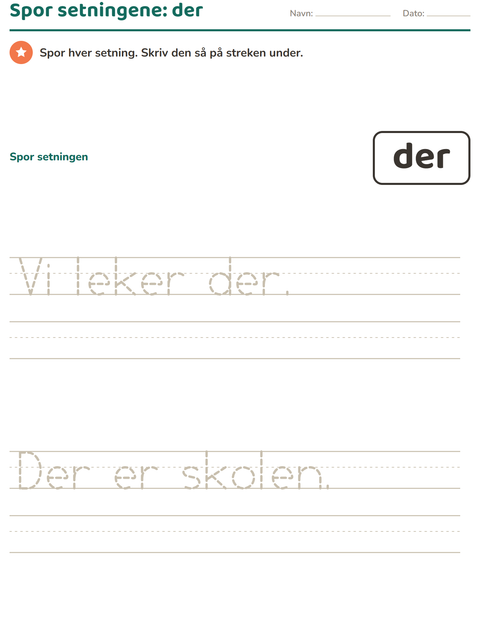 Forhåndsvisning av Høyfrekvente ord-arbeidsark for Barnehage (5-7 år)
