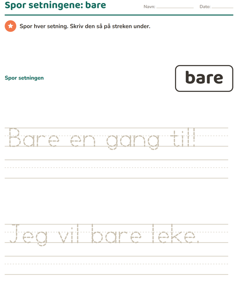 Forhåndsvisning av Høyfrekvente ord-arbeidsark for Barnehage (5-7 år)