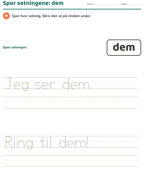 Forhåndsvisning av Høyfrekvente ord-arbeidsark for Barnehage (5-7 år)