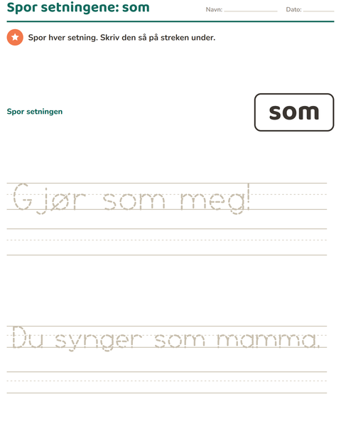 Forhåndsvisning av Høyfrekvente ord-arbeidsark for Barnehage (5-7 år)