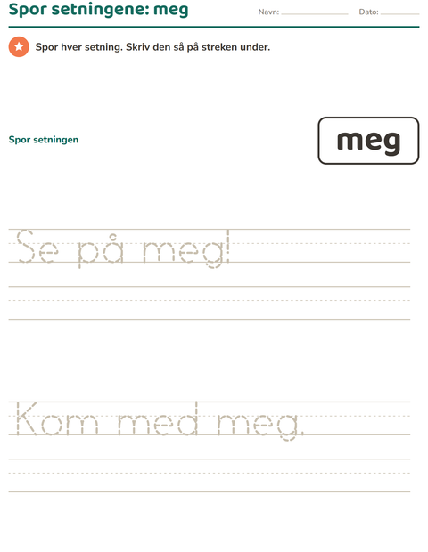 Forhåndsvisning av Høyfrekvente ord-arbeidsark for Barnehage (5-7 år)