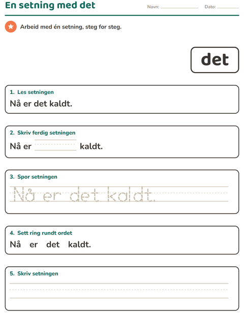 Forhåndsvisning av Høyfrekvente ord-arbeidsark for Barnehage (5-7 år)