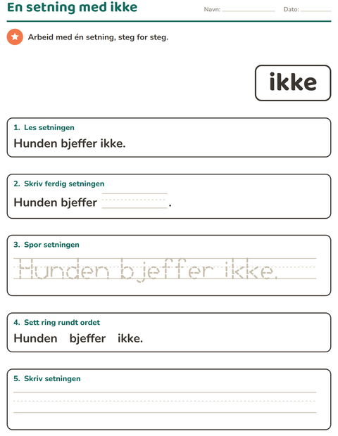 Forhåndsvisning av Høyfrekvente ord-arbeidsark for Barnehage (5-7 år)