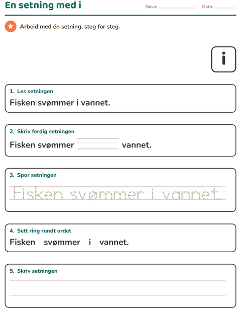 Forhåndsvisning av Høyfrekvente ord-arbeidsark for Barnehage (5-7 år)