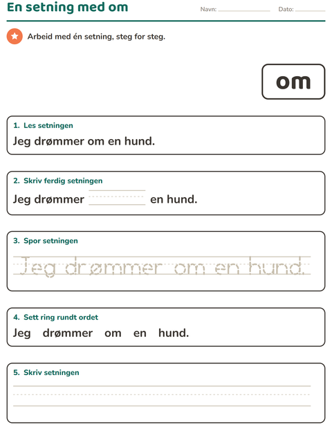Forhåndsvisning av Høyfrekvente ord-arbeidsark for Barnehage (5-7 år)