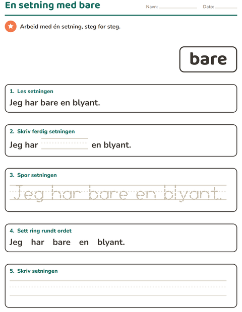 Forhåndsvisning av Høyfrekvente ord-arbeidsark for Barnehage (5-7 år)
