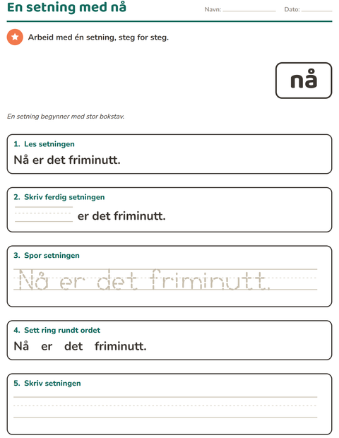 Forhåndsvisning av Høyfrekvente ord-arbeidsark for Barnehage (5-7 år)