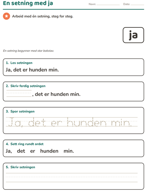 Forhåndsvisning av Høyfrekvente ord-arbeidsark for Barnehage (5-7 år)