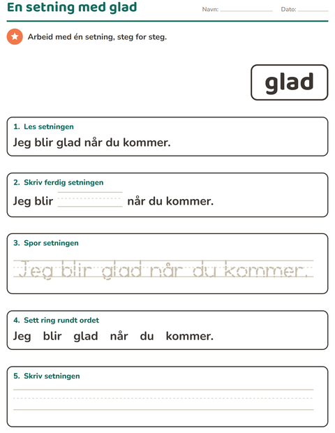 Forhåndsvisning av Høyfrekvente ord-arbeidsark for Barnehage (5-7 år)