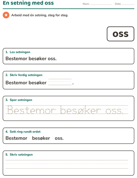 Forhåndsvisning av Høyfrekvente ord-arbeidsark for Barnehage (5-7 år)
