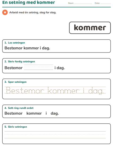 Forhåndsvisning av Høyfrekvente ord-arbeidsark for Barnehage (5-7 år)