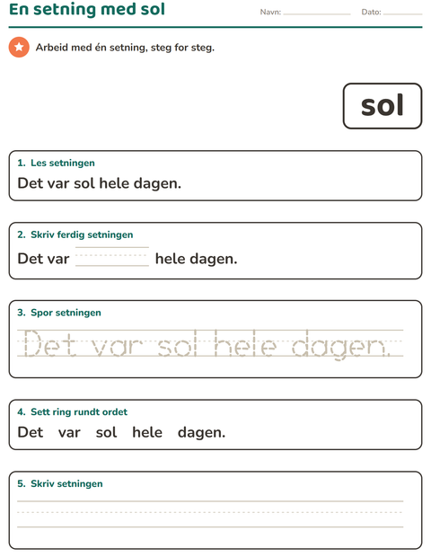 Forhåndsvisning av Høyfrekvente ord-arbeidsark for Barnehage (5-7 år)