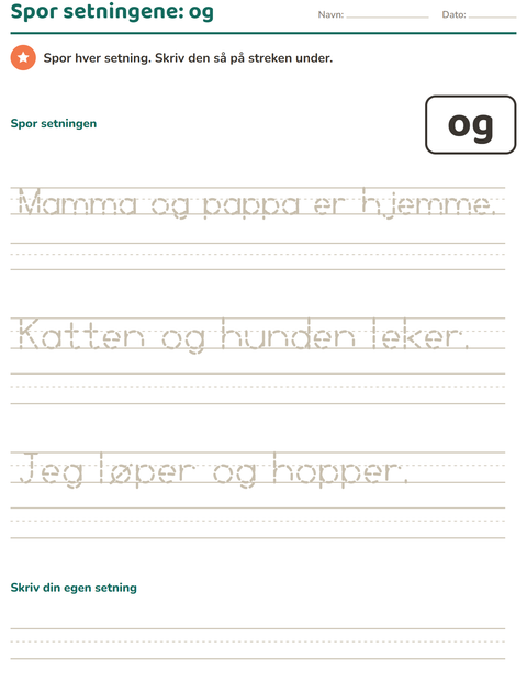 Forhåndsvisning av Høyfrekvente ord-arbeidsark for Barnehage (5-7 år)
