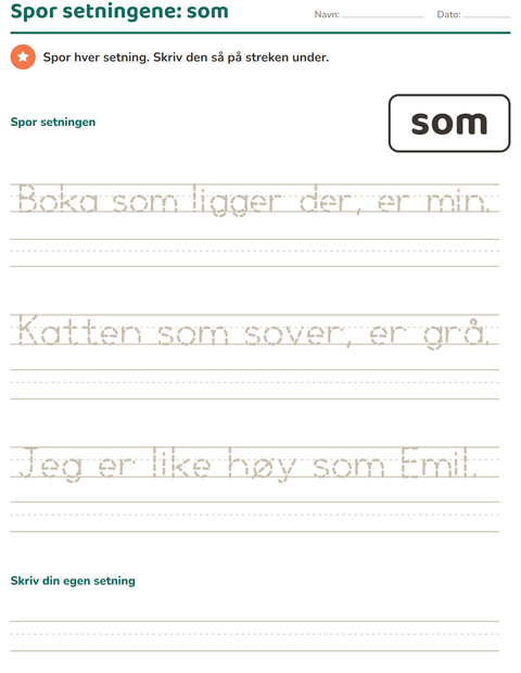 Forhåndsvisning av Høyfrekvente ord-arbeidsark for Barnehage (5-7 år)