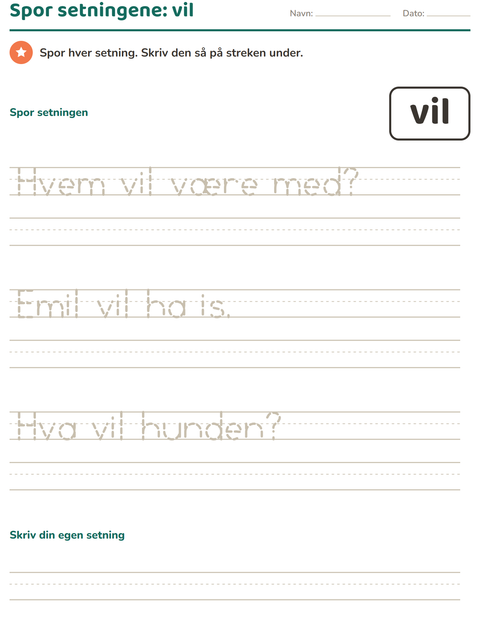 Forhåndsvisning av Høyfrekvente ord-arbeidsark for Barnehage (5-7 år)