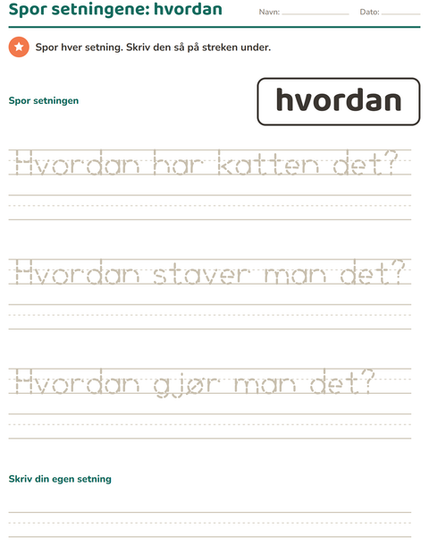 Forhåndsvisning av Høyfrekvente ord-arbeidsark for Barnehage (5-7 år)