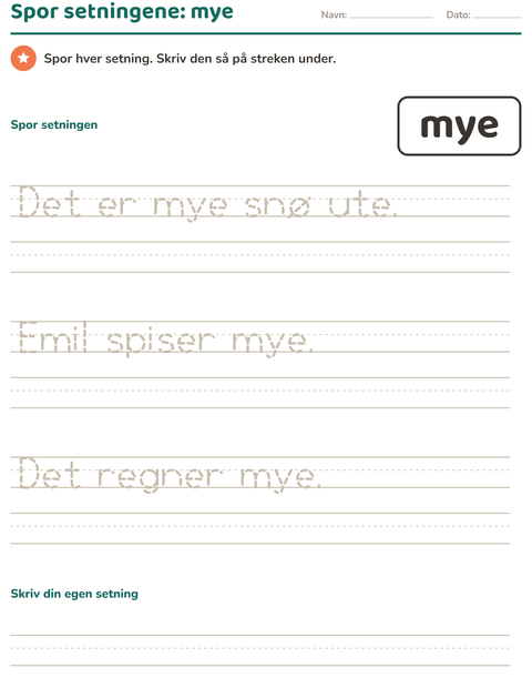 Forhåndsvisning av Høyfrekvente ord-arbeidsark for Barnehage (5-7 år)
