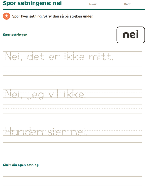 Forhåndsvisning av Høyfrekvente ord-arbeidsark for Barnehage (5-7 år)