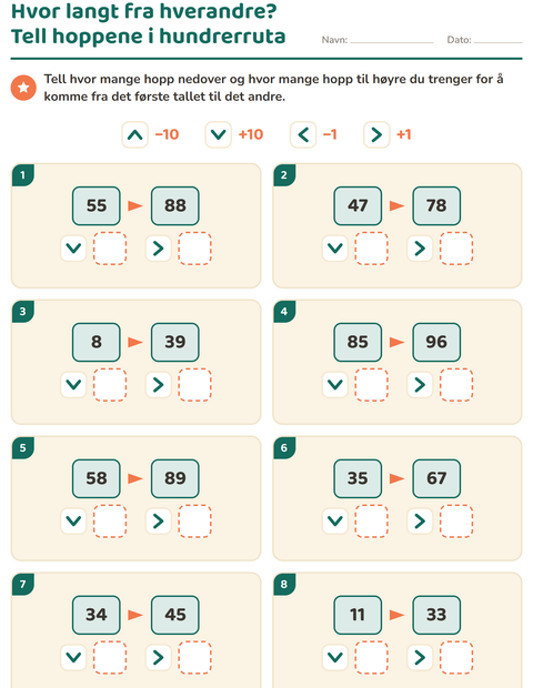 Forhåndsvisning av Hundrerrute-puslespill-arbeidsark for 2. trinn