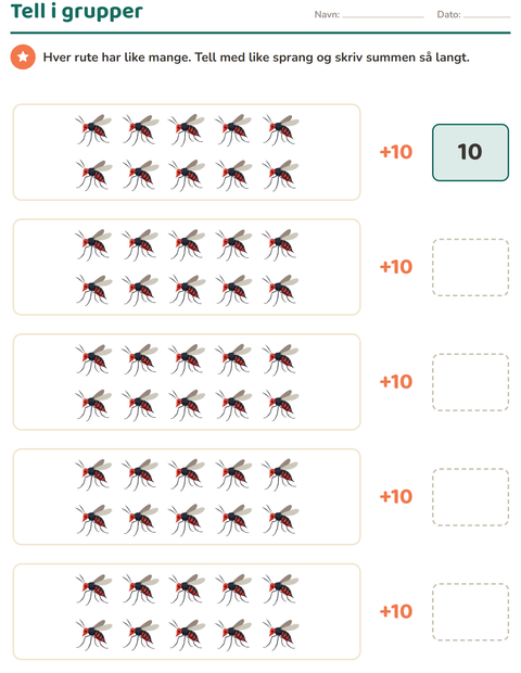 Forhåndsvisning av Hundrerute-arbeidsark med Insekter og kryp for 1. trinn