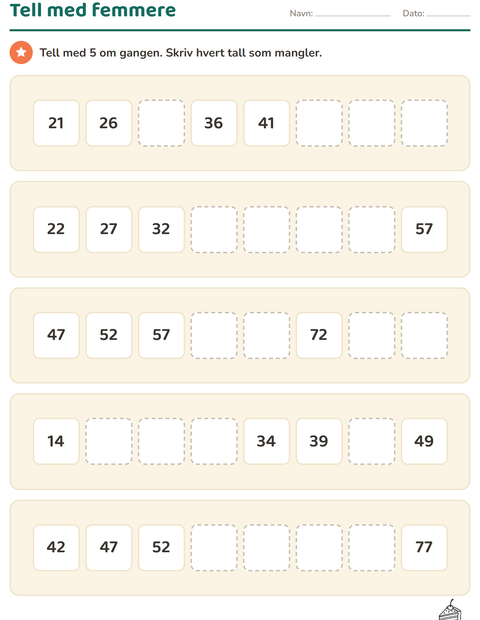 Forhåndsvisning av Hundrerute-arbeidsark med Mat SH 2 for 1. trinn